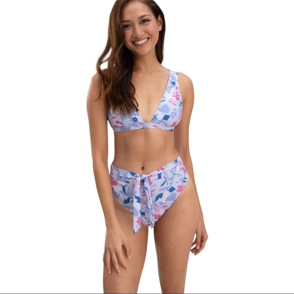 New! Splendid 2 Piece Floral Furry High Waist Tropical Beach Bottom & Top Bikini - Picture 1 of 12
